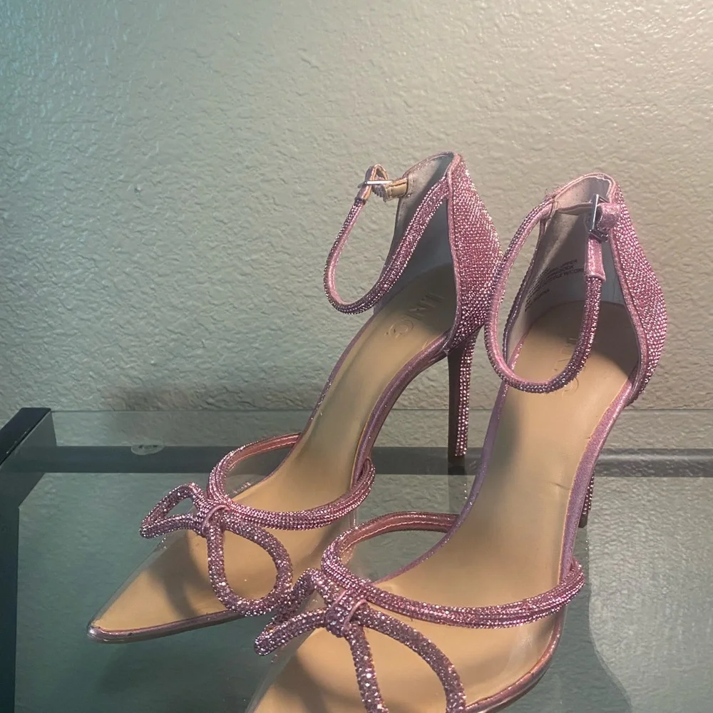 INC Elegant Pink Rhinestone Ankle Strap Heels - Picture 2 of 7